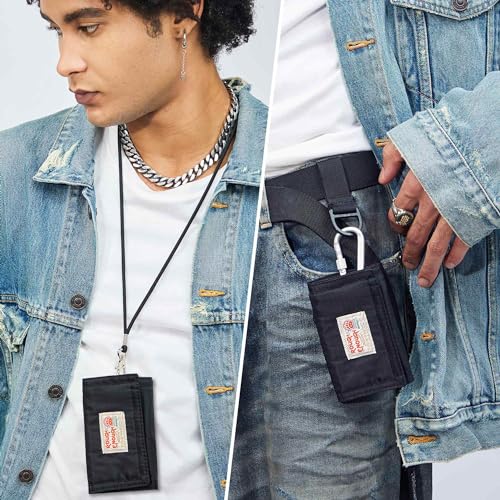 RE ROUGH ENOUGH Rough Enough Kids Wallet for Boys Teens with Neck Lanyard Keychain Zipper Coin Pocket Card Holder Black Soft Nylon - Image 2