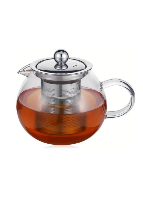 Glass Teapot Set With Removable Stainless Steel Strainer and Lid 600ML