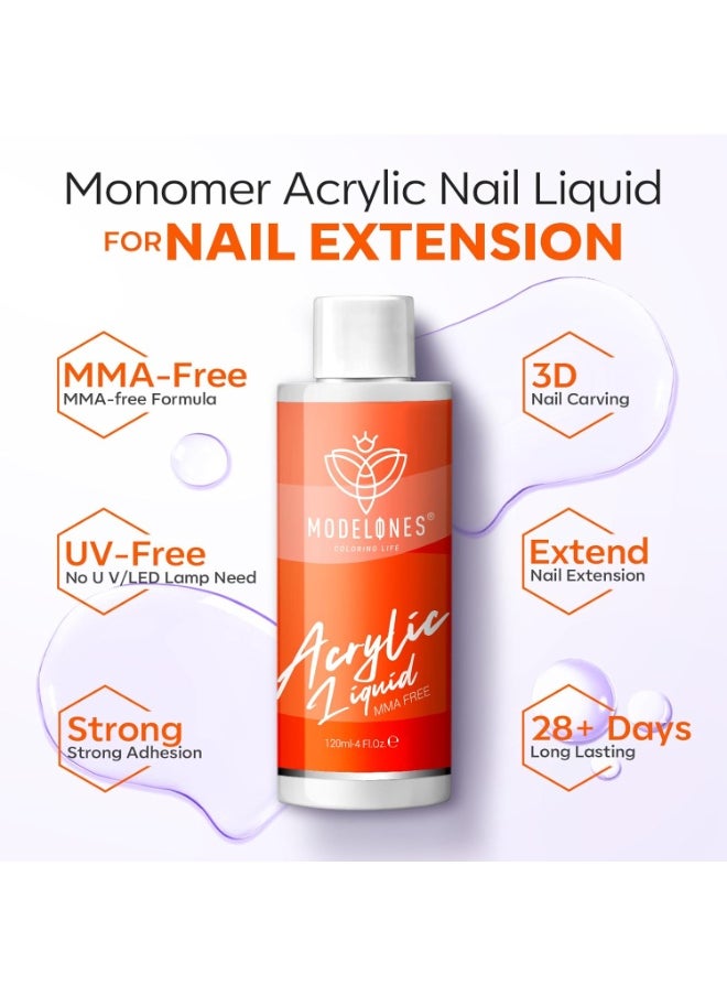 modelones modelones 4 oz Monomer Acrylic Nail Liquid - Professional Monomer 120ml for Acrylic Powder Nail Extension 3D Carving, MMA Free Low Odor Non-Yellowing DIY Home Salon  - Image 4