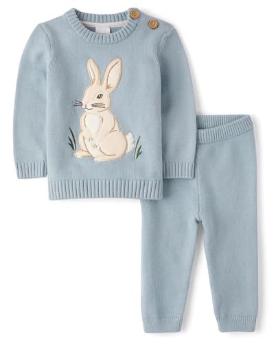 GymboreeUnisex Babyand Newborn Long Sleeve Sweater and Pants 2Piece Outfit SetDusty Blue Bunny12 Months18 Months - Image 1