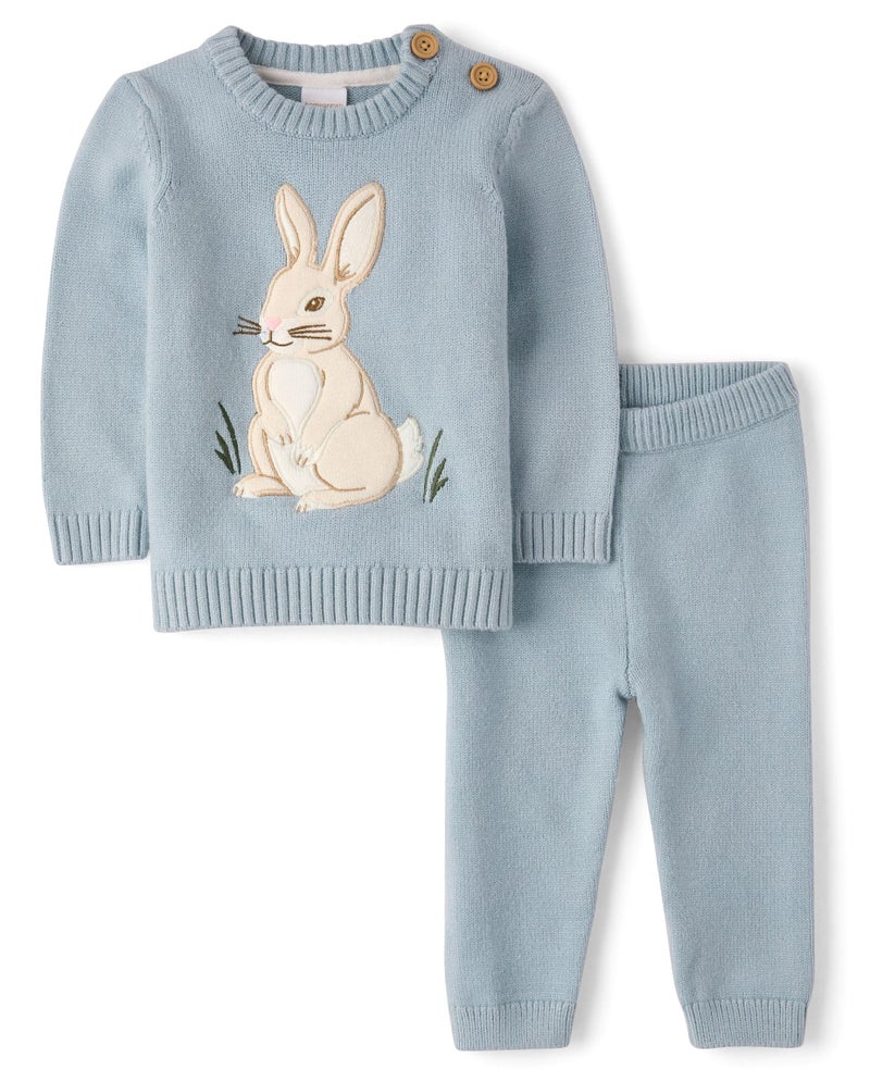 GymboreeUnisex Babyand Newborn Long Sleeve Sweater and Pants 2Piece Outfit SetDusty Blue Bunny12 Months18 Months - Image 2