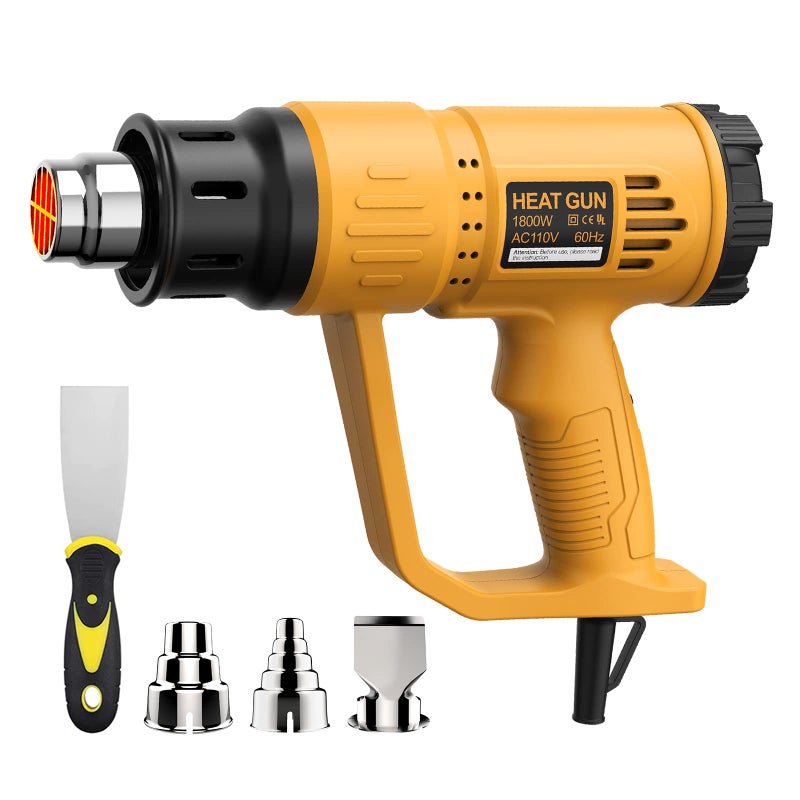 TGK Heat Gun, TGKÂ® 1800W Heavy Duty Hot Air Gun Kit 662â„‰ & 1112â„‰ Dual Temperature Settings with 4 Nozzle Attachments Overload Protection for Crafts, Shrink Wrapping/Tubing, Paint Removing, Epoxy Resin - Image 1