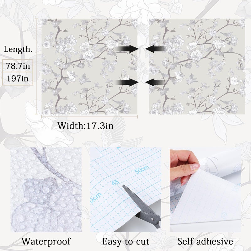 Kitico Vintage Floral Peel and Stick Wallpaper, Neutral Chinoiserie Removable Wallpaper for Bedroom, Living Room, Accent Wall â€“ Self Adhesive, Waterproof, Repositionable Vinyl 17.7"x78" - Image 5