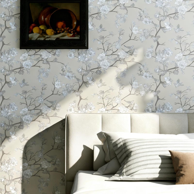 Kitico Vintage Floral Peel and Stick Wallpaper, Neutral Chinoiserie Removable Wallpaper for Bedroom, Living Room, Accent Wall â€“ Self Adhesive, Waterproof, Repositionable Vinyl 17.7"x78" - Image 2