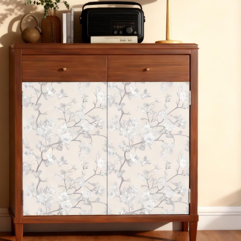 Kitico Vintage Floral Peel and Stick Wallpaper, Neutral Chinoiserie Removable Wallpaper for Bedroom, Living Room, Accent Wall â€“ Self Adhesive, Waterproof, Repositionable Vinyl 17.7"x78" - Image 4
