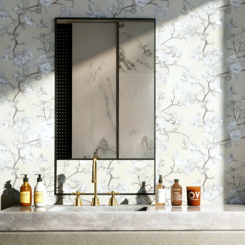 Kitico Vintage Floral Peel and Stick Wallpaper, Neutral Chinoiserie Removable Wallpaper for Bedroom, Living Room, Accent Wall â€“ Self Adhesive, Waterproof, Repositionable Vinyl 17.7"x78" - Image 3