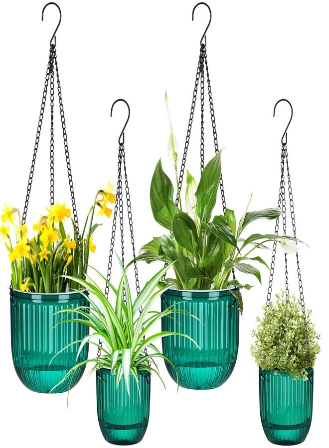 Maxcheck 4 Pcs Self Watering Hanging Planters Indoor 6.5'' 4.5'' Hanging Flower Pots Hanging Baskets Outdoor Self Watering Hanging Plant with 3Hooks Drainage Holes for Garden Home(Transparent) - Image 1