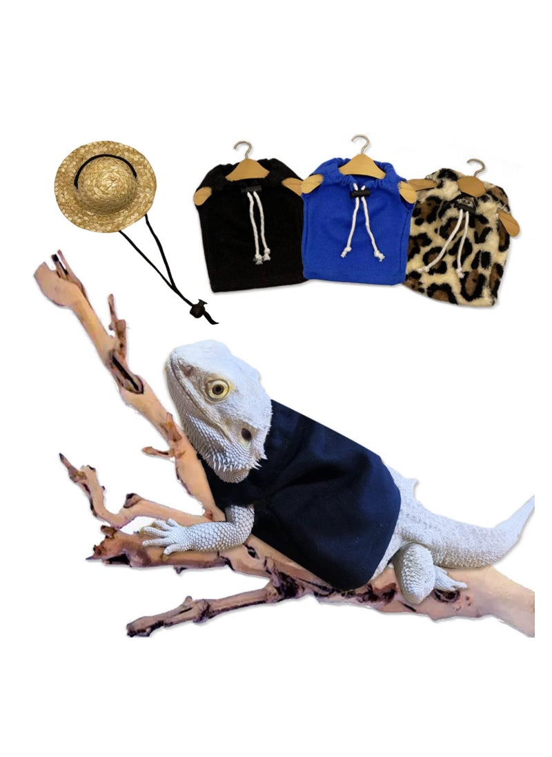 SYOSI 4 Pack Lizard Clothes for Bearded Dragons, with Straw Hat Set Reptile Apparel Handmade Sleeveless T-Shirt Vest for Lizard Bearded Dragon Crested Gecko Chameleon (L, 4 Pack Set)  - Image 1
