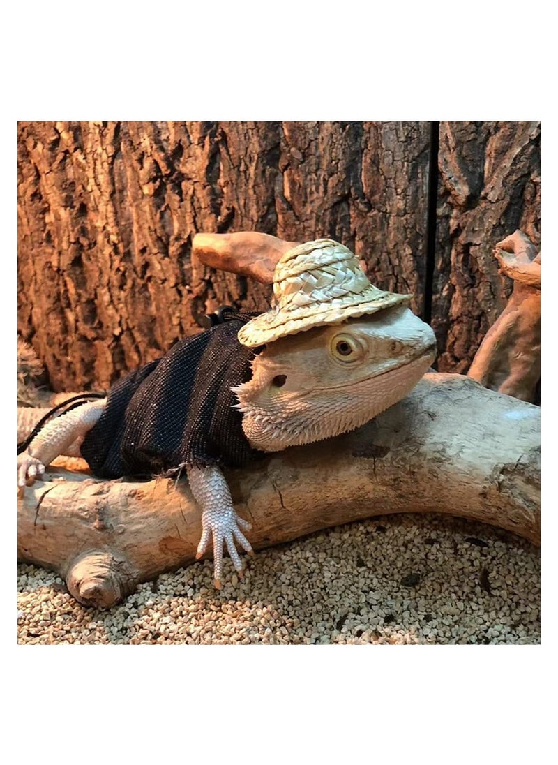 SYOSI 4 Pack Lizard Clothes for Bearded Dragons, with Straw Hat Set Reptile Apparel Handmade Sleeveless T-Shirt Vest for Lizard Bearded Dragon Crested Gecko Chameleon (L, 4 Pack Set)  - Image 3