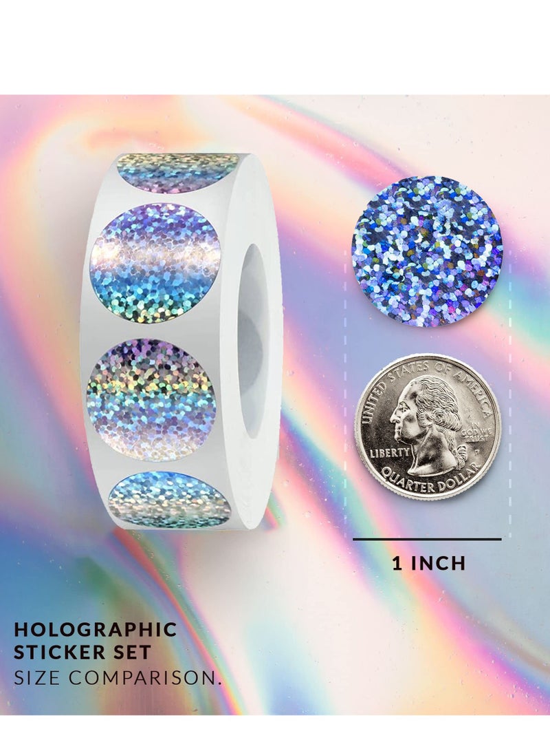 Holographic Glitter Stickers, 1 Rolls 1 Inch Thank You Holographic   Label Stickers for Small Business, Small Business Supplies for Packaging, Envelopes, Gift Wraps and Crafts(1 Roll of 500 Stickers)