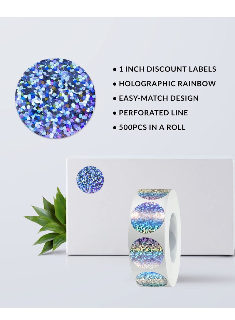 Holographic Glitter Stickers, 1 Rolls 1 Inch Thank You Holographic   Label Stickers for Small Business, Small Business Supplies for Packaging, Envelopes, Gift Wraps and Crafts(1 Roll of 500 Stickers)