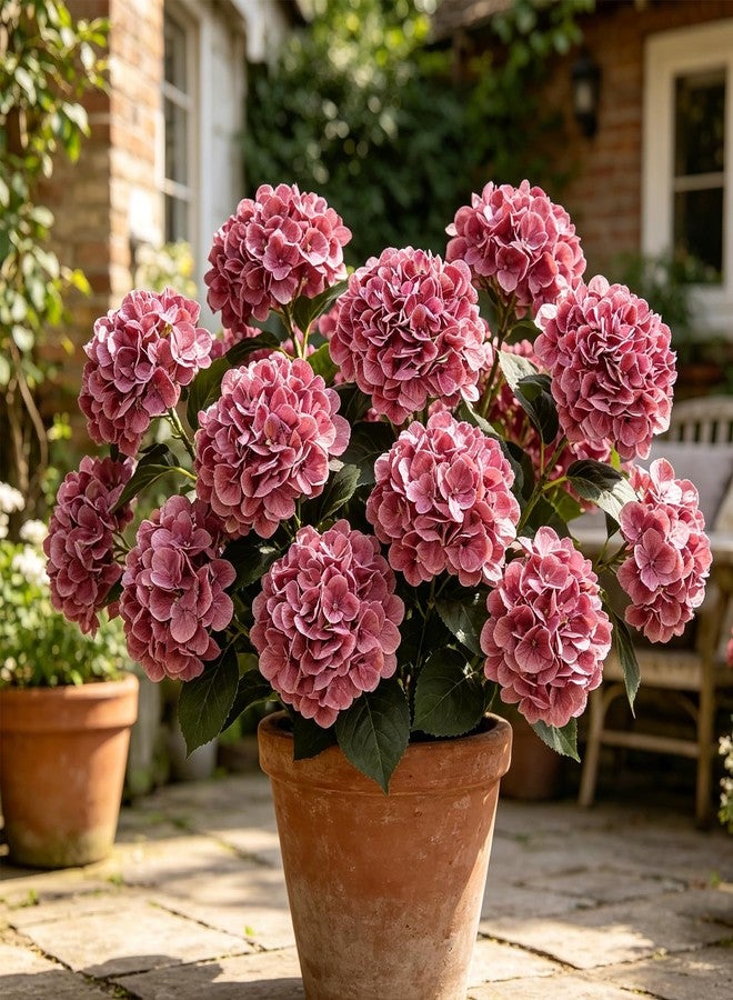 Coferset 3Pcs Large Hydrangea Artificial Flowers 24.8" Real Touch Faux Hydrangea Latex Fake Flowers with Bendable Stems for Wedding Bouquet Centerpieces Home Party Decor(Dark Pink) - Image 4