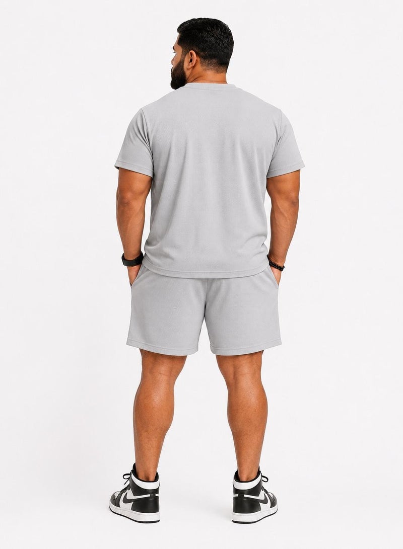 بريما إيس رجالي Set Top & Short لايف ستايل بريميوم Light Grey - Image 3