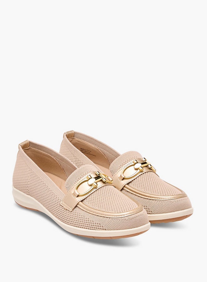 Flora Bella By Shoexpress Textured Slip-On Loafers with Buckle Accent - Image 3