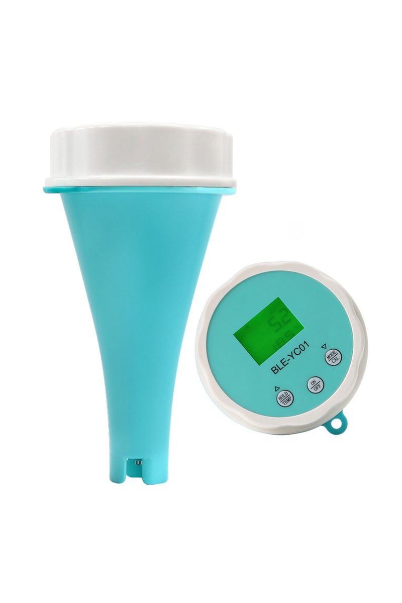 جهاز اختبار جودة المياه 6 في 1 باللون الأزرق، يقيس درجة الحرارة، الرقم الهيدروجيني، الكلور، إجمالي المواد الصلبة الذائبة، الموصلية الكهربائية، جهد الأكسدة والاختزال، ودرجة الحرارة.
