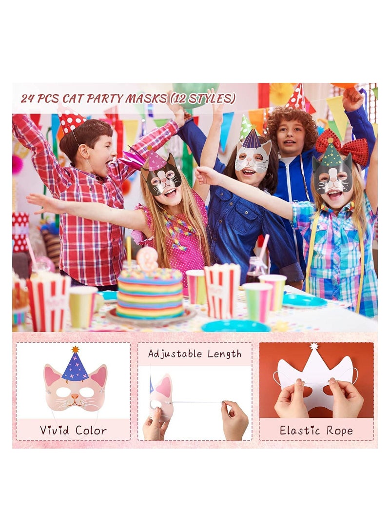واي آند دي 24 Pieces Cat Kitten Party Favor Masks Favors Kitty Theme Birthday Decoration for Kids Baby Shower Meow Supplies  - Image 2