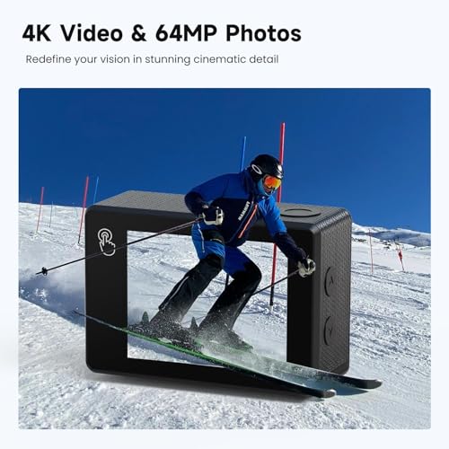 Apexcam Action Camera 4K Touch Screen, 131FT Waterproof Camera Underwater, 60FPS 64MP Sports Camera Helmet for Vlog, WiFi Camcorder, 8X Zoom, Remote Control, 64GB Card,Mount Accessories - Image 2