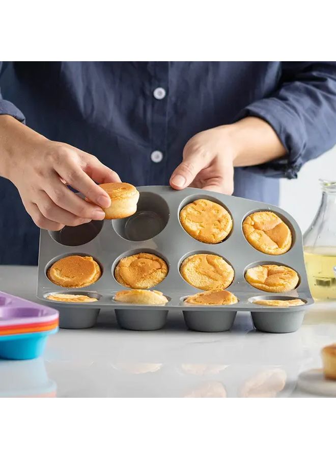 Mini Muffin Pan 12 Cup Non Stick Baking Mold Gray 2Pcs Easy Release Durable - Image 2