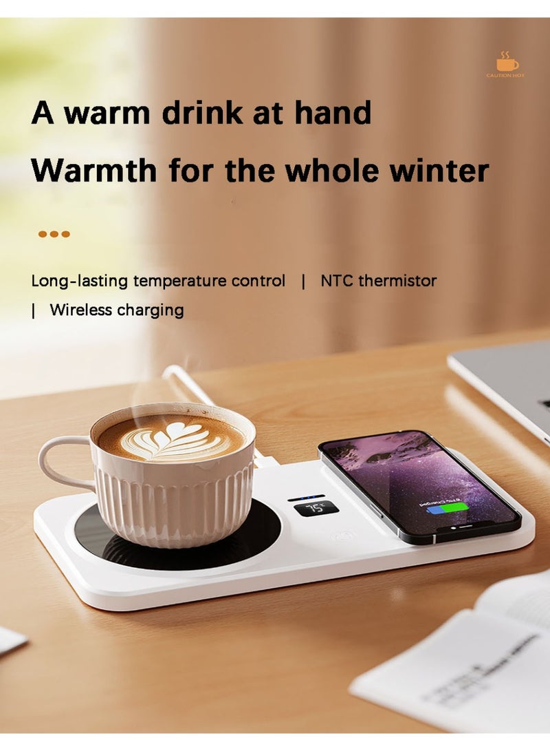 Flushrenic Mug Warmer, 22W Wireless Coffee Cup Heater with Adjustable Settings, Wireless Charging Pad, 3 Temperature Settings, 8-Hour Auto Shut-Off, Power Indicator Light and Wireless Charging Function | Coffee/Tea Cup Warmer, Suitable for Home, Office and Travel Use (White, 21.9 x 11.5 x 1.6cm) - Image 3