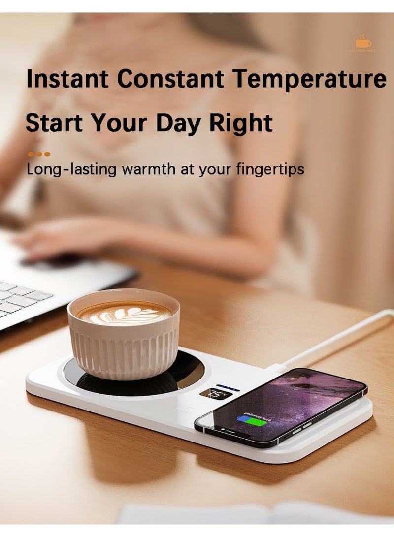 Flushrenic Mug Warmer, 22W Wireless Coffee Cup Heater with Adjustable Settings, Wireless Charging Pad, 3 Temperature Settings, 8-Hour Auto Shut-Off, Power Indicator Light and Wireless Charging Function | Coffee/Tea Cup Warmer, Suitable for Home, Office and Travel Use (White, 21.9 x 11.5 x 1.6cm) - Image 5