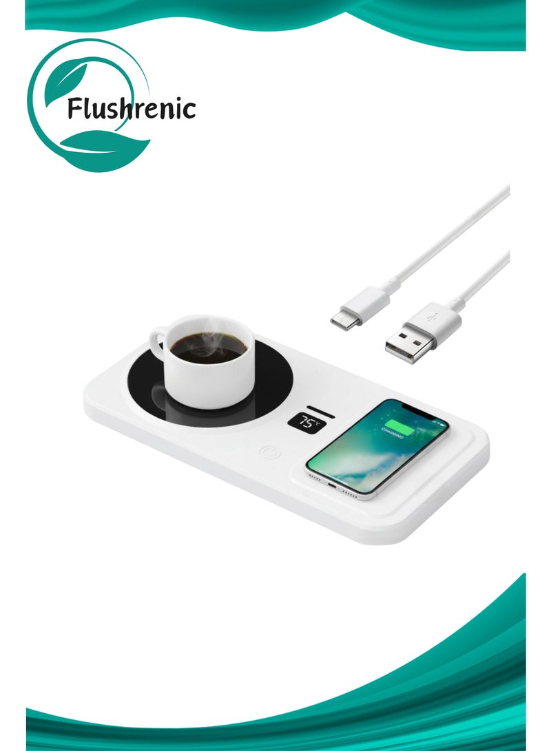 Flushrenic Mug Warmer, 22W Wireless Coffee Cup Heater with Adjustable Settings, Wireless Charging Pad, 3 Temperature Settings, 8-Hour Auto Shut-Off, Power Indicator Light and Wireless Charging Function | Coffee/Tea Cup Warmer, Suitable for Home, Office and Travel Use (White, 21.9 x 11.5 x 1.6cm) - Image 1