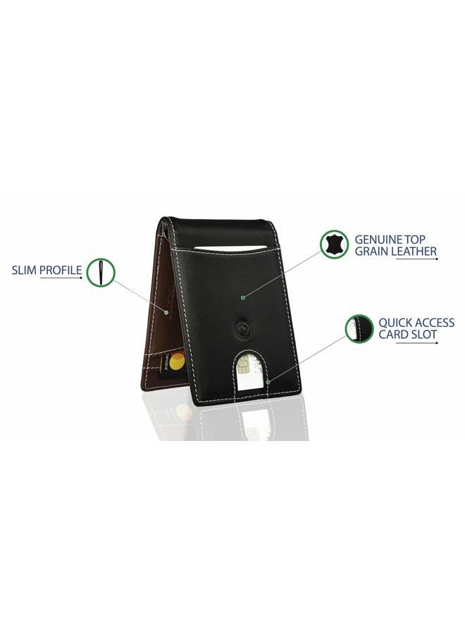 monsoon [SAFARI] Genuine Leather Slim Mens Wallet with Money Clip | RFID Blocking | Top Grain Leather Wallets for Men Women, Black, Small, Genuine Leather Rfid Wallet - Image 3