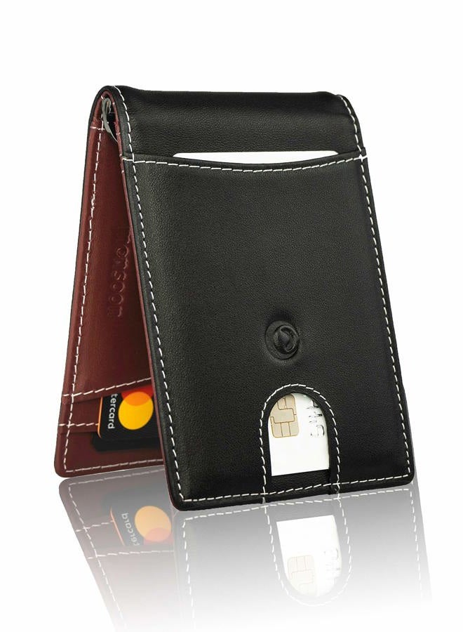monsoon [SAFARI] Genuine Leather Slim Mens Wallet with Money Clip | RFID Blocking | Top Grain Leather Wallets for Men Women, Black, Small, Genuine Leather Rfid Wallet - Image 1