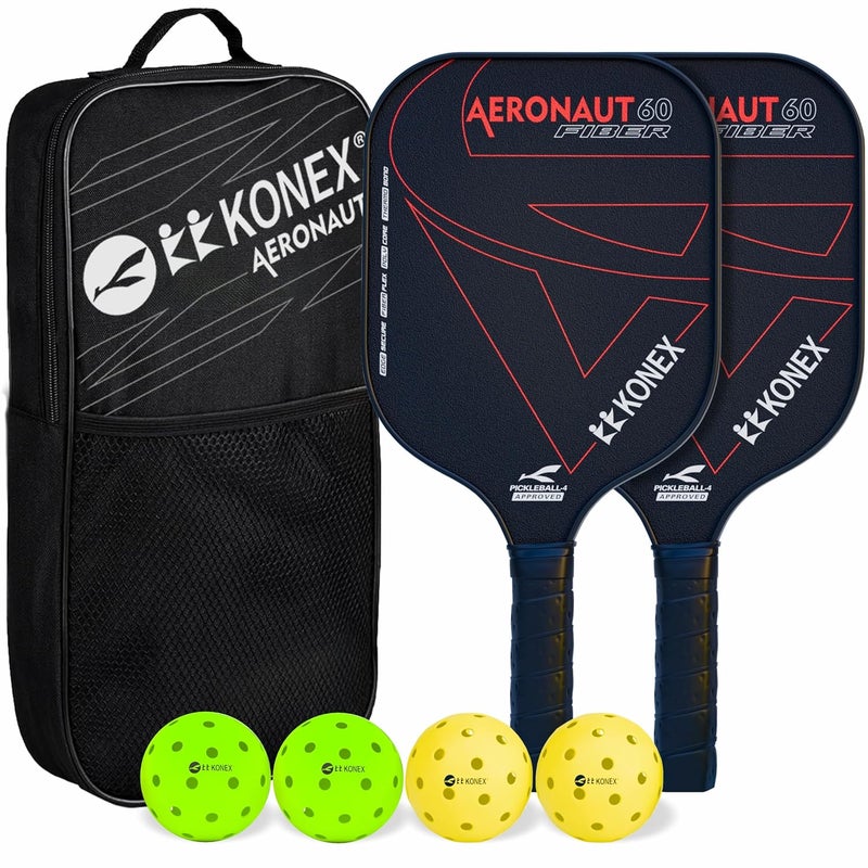 KONEX Pickleball Paddle Set 14mm with Fiberglass Surface & Hexagonal Core | 4 Pickle Ball Balls|Paddle Cover Bag| Cushion Comfort Handle Grip|Durable Pickleball Paddle | (Black, Pack of 2) - Image 1