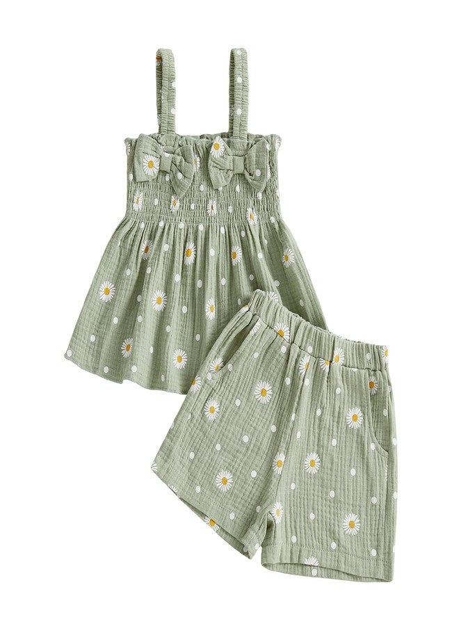 Brvxia Toddler Baby Girl Clothes Summer Outfits Daisy Print Sleeveless Shirt Tops Cute Shorts Set 12 18 24 Months 2T 3T (Green, 2-3T) - Image 1