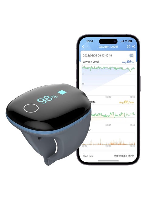 Wellue O2ring Pulse Oximeter - Rechargeable Bluetooth Oxygen Saturation Monitor with Reminder| Wearable O2 Meter Continuous Tracking of Oxygen Level and Pulse Rate with Free APP & PC Software