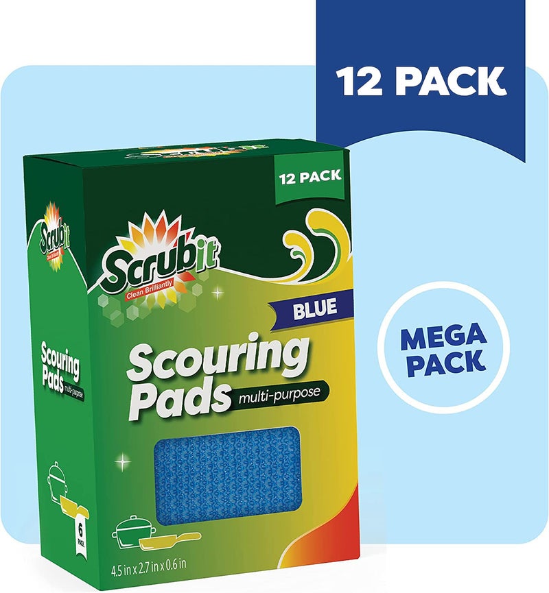 SCRUBIT Multi-Purpose Dish Scrub Sponge, Non Scratch Scouring Pads, Cleaning Sponges for pots, Dishes, & Non-Stick Cookware - Pot Scrubber Sponges for Kitchen & Bathroom - 12 Pack Dish Sponge - Blue - Image 5
