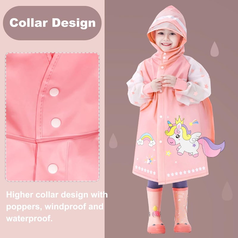 Fewlby Kids Raincoats For Girls Boys Waterproof Rain Jacket Cartoon Unicorn Children Toddler Rain Wear Children Rain Poncho 4XL Size 13-14 Years - Image 2