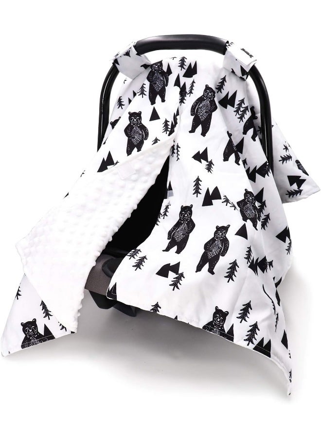 TANOFAR Bear Car Seat Cover for Babies, Peekaboo Opening Minky Carseat Canopy for Newborn, Multiuse, Mom Nursing Breastfeeding Covers, Minky Blanket for Infant Toddler - Image 1