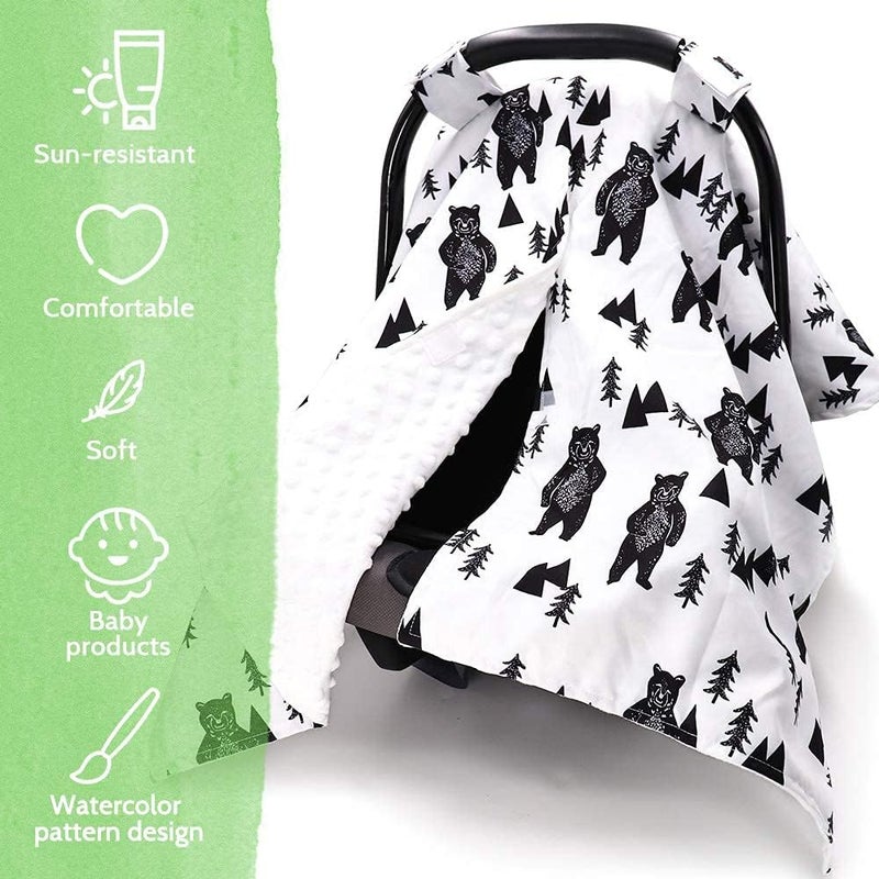TANOFAR Bear Car Seat Cover for Babies, Peekaboo Opening Minky Carseat Canopy for Newborn, Multiuse, Mom Nursing Breastfeeding Covers, Minky Blanket for Infant Toddler - Image 2