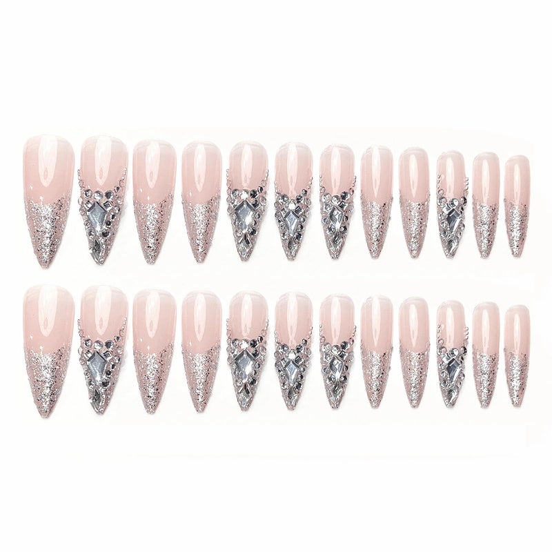 MISUD Press on Nails - Long Stiletto Glue on Nails with Bling Glitter, Acrylic Luxury Rhinestone Design 24 pcs - Image 5