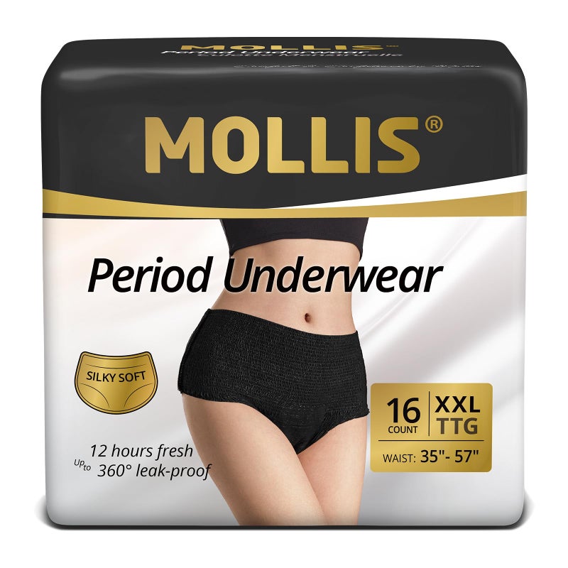 MOLLIS Disposable Period Underwear for Women, Postpartum Panties, Maternity Knickers Heavy Flow Leak Proof, Black, XXLarge, 16 Count - Image 1