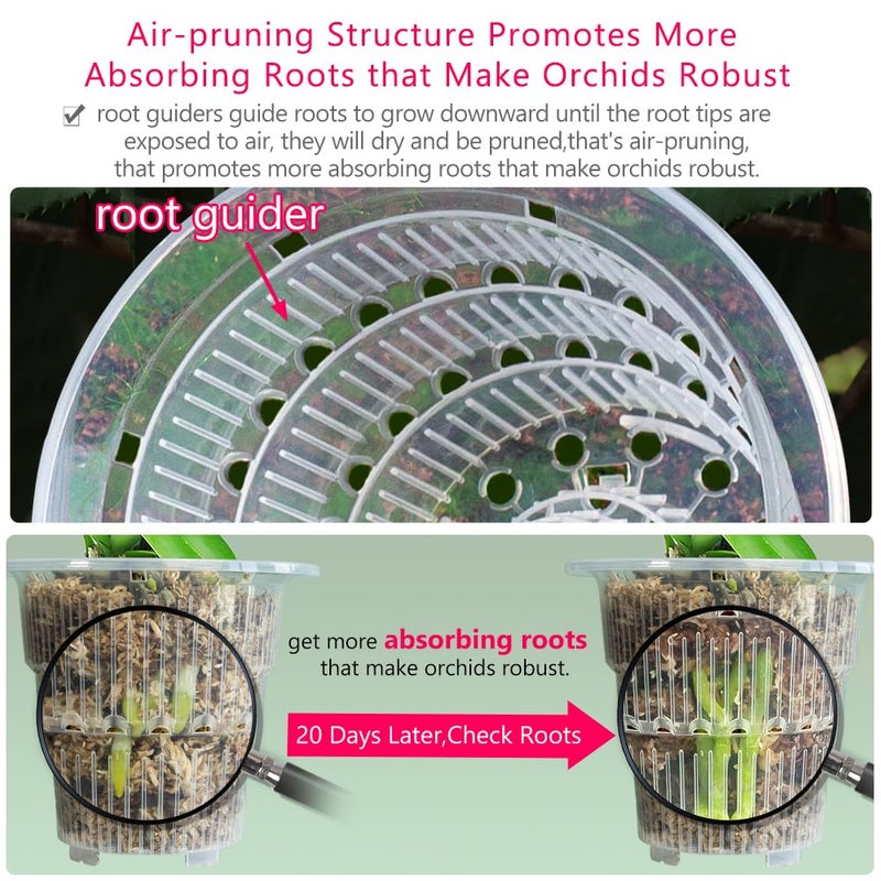 Meshpot 4 inch Clear Orchid Pots with Holes and Saucers for Repotting,Pack of 4,Small Plastic Orchid Planters Provide Good Air Circulation,Nursery Pots for Succulents,Herbs,Aloes,Mint - Image 3