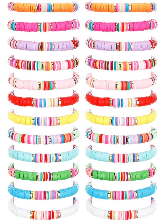 Sureio 24 Pcs Colorful Beaded Friendship Bracelets Surfer Stretch Beaded Kids Bracelets for Girls Women Back to School Gifts Tween Girl Party Favors - Image 1