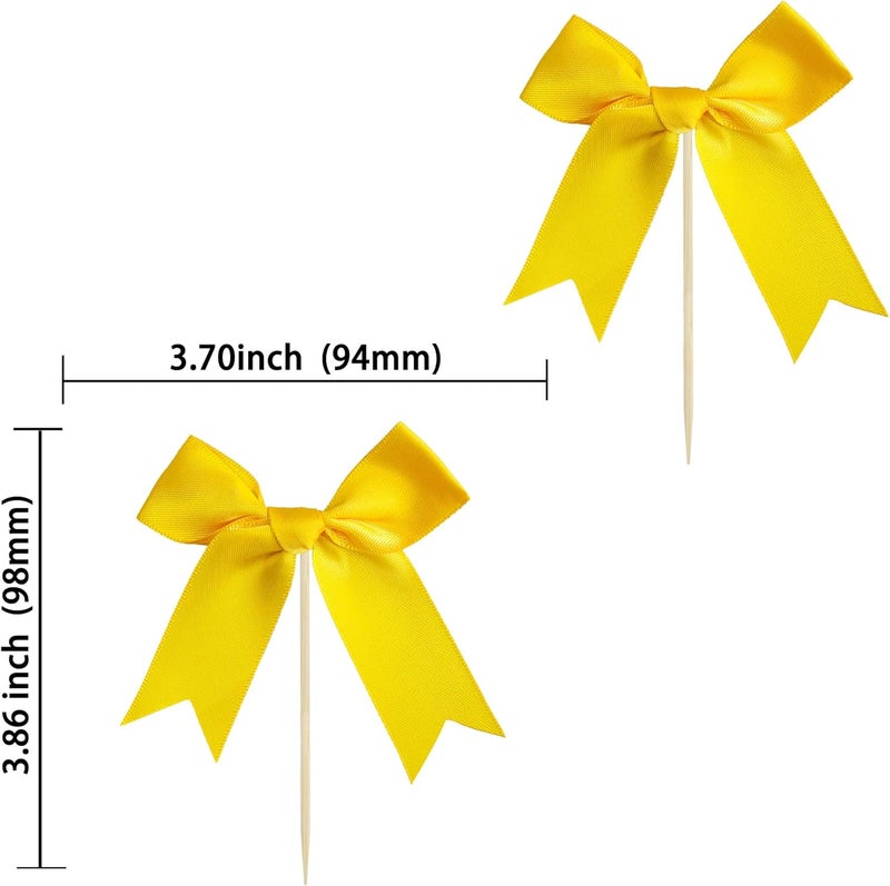 Ephlyn 24Pcs Yellow Bow Cupcake Toppers Bow Cake Topper Birthday Decorations Mini Bowknot Cupcake Picks for Coquette Theme Party Decoration Bachelorette Bridal Engagement Wedding Party Yellow - Image 2