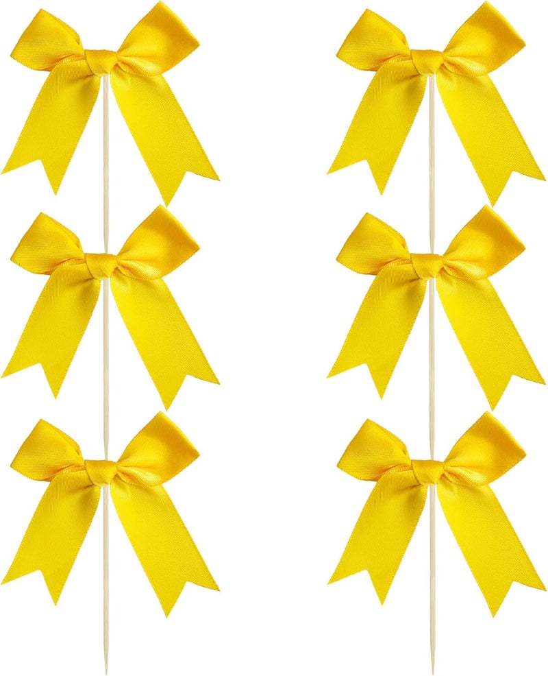 Ephlyn 24Pcs Yellow Bow Cupcake Toppers Bow Cake Topper Birthday Decorations Mini Bowknot Cupcake Picks for Coquette Theme Party Decoration Bachelorette Bridal Engagement Wedding Party Yellow - Image 3