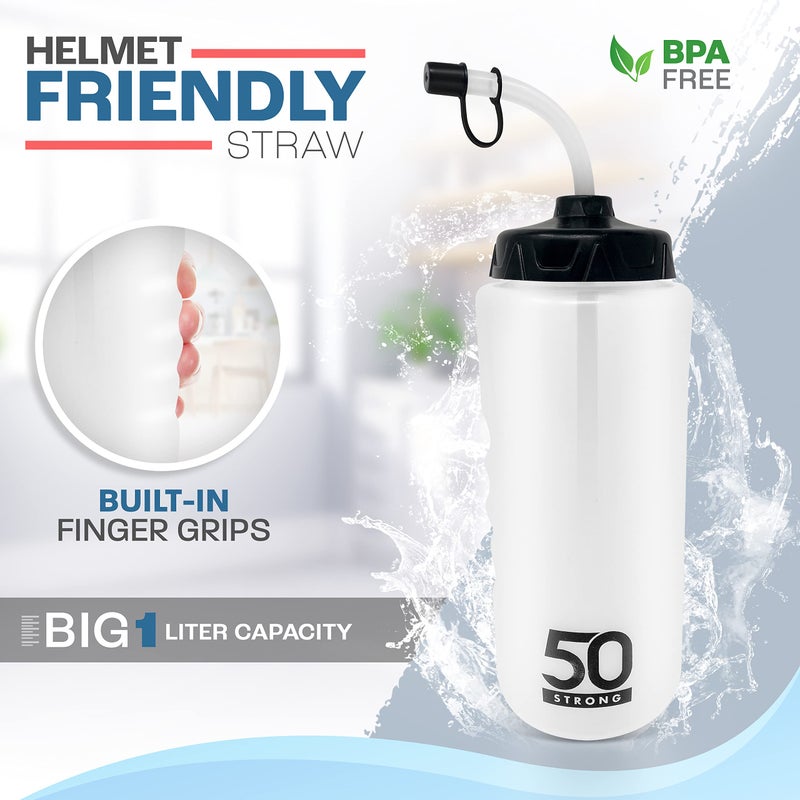50 Strong 1 Liter Water Bottle with Straw â€“ 2-Pack Easy-Squeeze Sports Bottles with Long Straw & Built-In Finger Grip â€“ BPA-Free â€“ Made in USA â€“ Ideal for Hockey, Football, Lacrosse & Boxing - Image 3