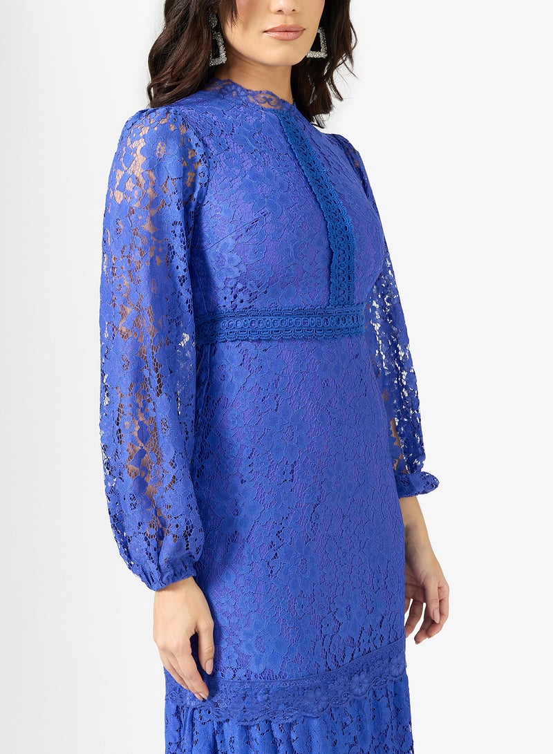 فروك اند فرل فستان ميدي بأكمام منفوشة وتفاصيل دانتيل - Image 3