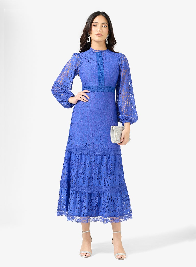 فروك اند فرل فستان ميدي بأكمام منفوشة وتفاصيل دانتيل - Image 4