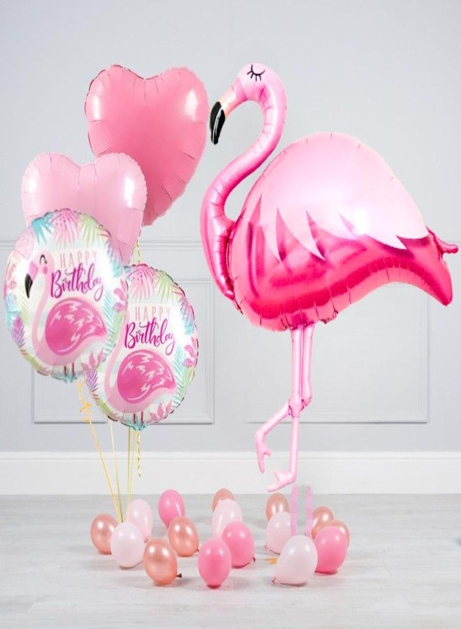 Shimmers Flamingo Theme Foil Balloon Set - Pink Flamingo, Heart & Printed Balloons - Tropical B'day Decoration Kit for Girls, Women, Summer Celebration, Baby Shower, Bachelorette & Room Decor - Image 2