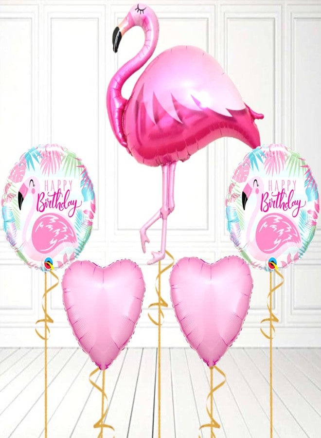 Shimmers Flamingo Theme Foil Balloon Set - Pink Flamingo, Heart & Printed Balloons - Tropical B'day Decoration Kit for Girls, Women, Summer Celebration, Baby Shower, Bachelorette & Room Decor - Image 1