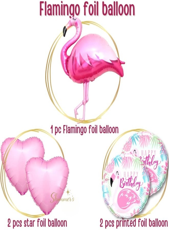 Shimmers Flamingo Theme Foil Balloon Set - Pink Flamingo, Heart & Printed Balloons - Tropical B'day Decoration Kit for Girls, Women, Summer Celebration, Baby Shower, Bachelorette & Room Decor - Image 5