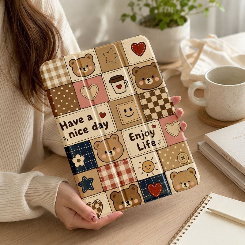 Tablet Case for Samsung Galaxy Tab, Bear Checkerboard Life Slogan, Galaxy Tab Case for S6 S7 S8 S9 S10 Lite FE Plus A8 A9+ A11+, for 10.4 10.5 11 12.4 inch Clear Protective Anti-Drop Cover with Stand - Image 5