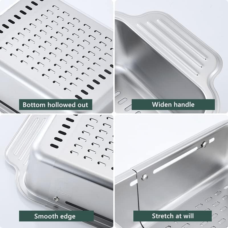 KRESHU 17.5Inch Supply Over Sink Kitchen Expandable Strainer | Stainless Steel Retractable Sink Draining Basket Wash Vegetables & Fruits | Drain Pasta & Dry Dishes Evenly Spaced Holes (Pack of 1) - Image 4