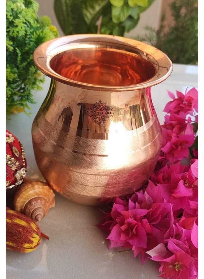 Indian Art Villa Pure Copper Pooja Kalash Lota with Classic Shaped Lining Design, for Poojan Worship Temple Home, Volume- 500 ML - Image 2
