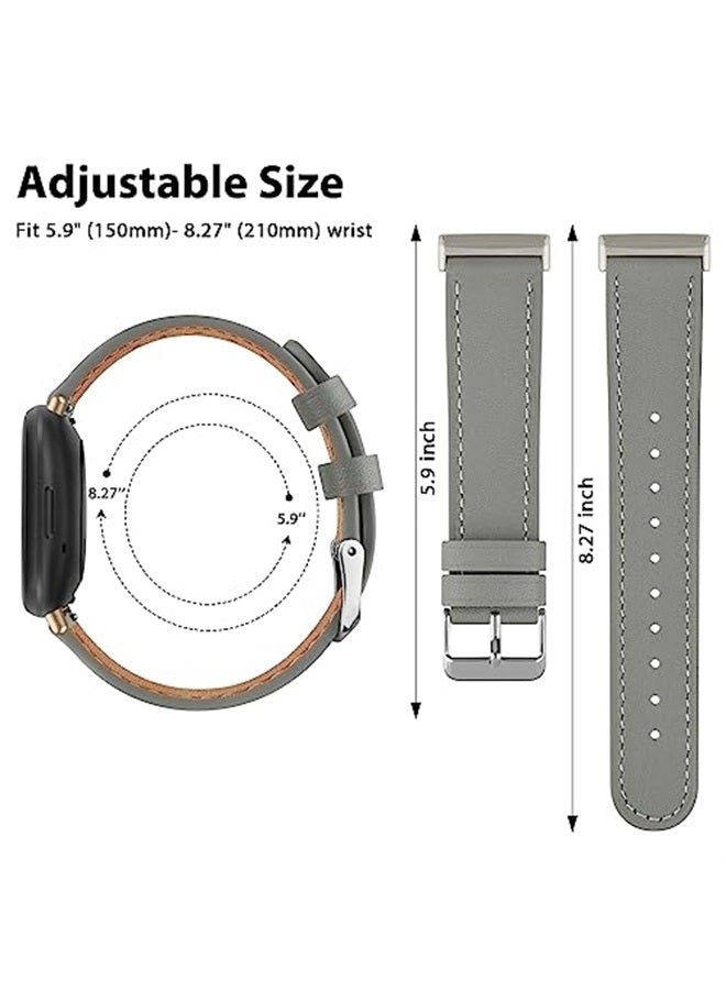Meliya Leather Bands Compatible with Fitbit Versa 4 Bands/Fitbit Versa 3 Bands/Sense 2 Bands/Fitbit Sense Watch Bands for Women Men, Classic Genuine Leather Wristband Straps (Grey) - Image 1